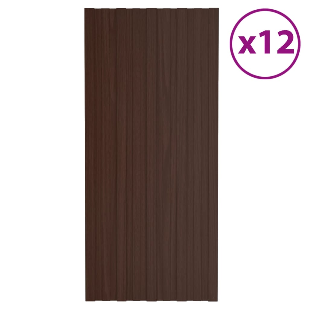 Dakpanelen 12 st 100x45 cm gegalvaniseerd staal bruin Dakbedding | Creëer jouw Trendy Thuis | Gratis bezorgd & Retour | Trendy.nl