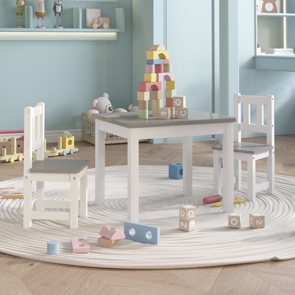 3-delige Kindertafel- en stoelenset MDF wit en grijs Meubelsets voor baby's & peuters | Creëer jouw Trendy Thuis | Gratis bezorgd & Retour | Trendy.nl