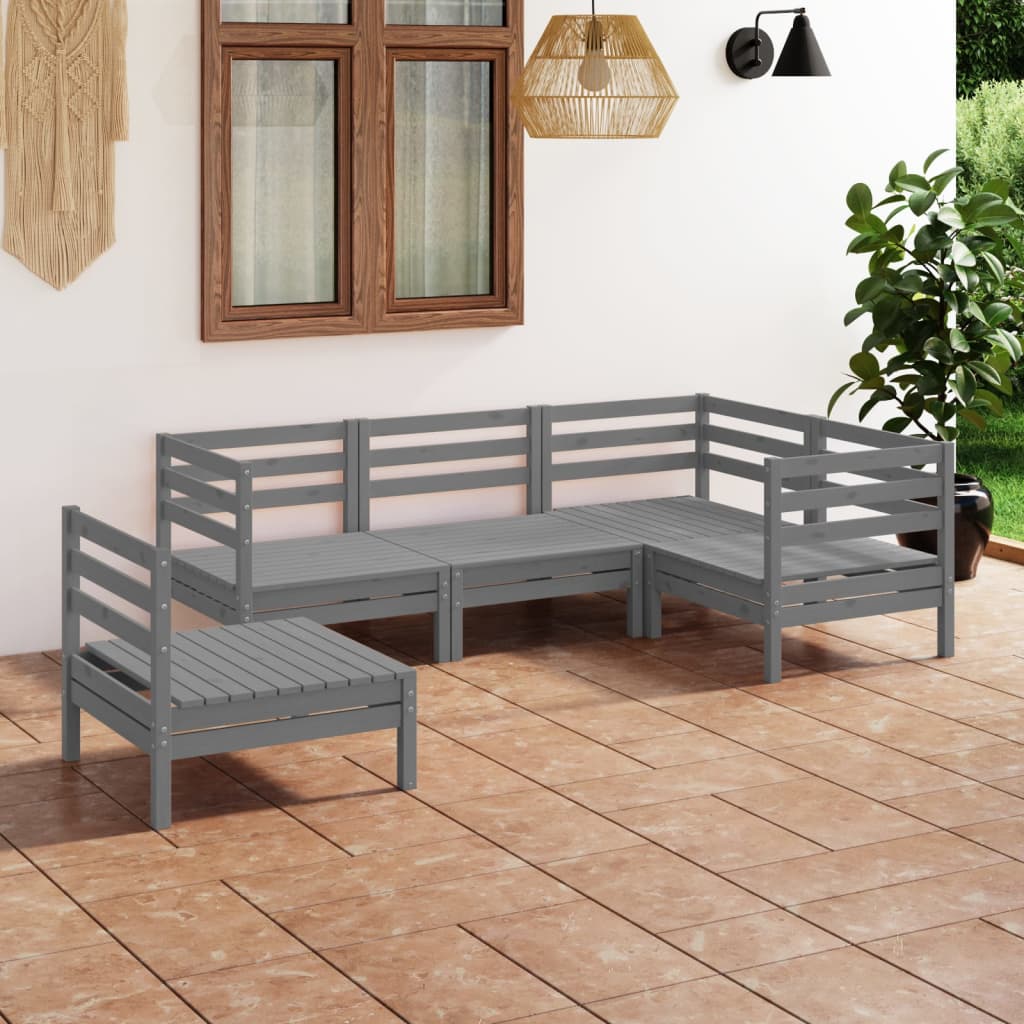 5-delige Loungeset massief grenenhout grijs Tuinsets | Creëer jouw Trendy Thuis | Gratis bezorgd & Retour | Trendy.nl