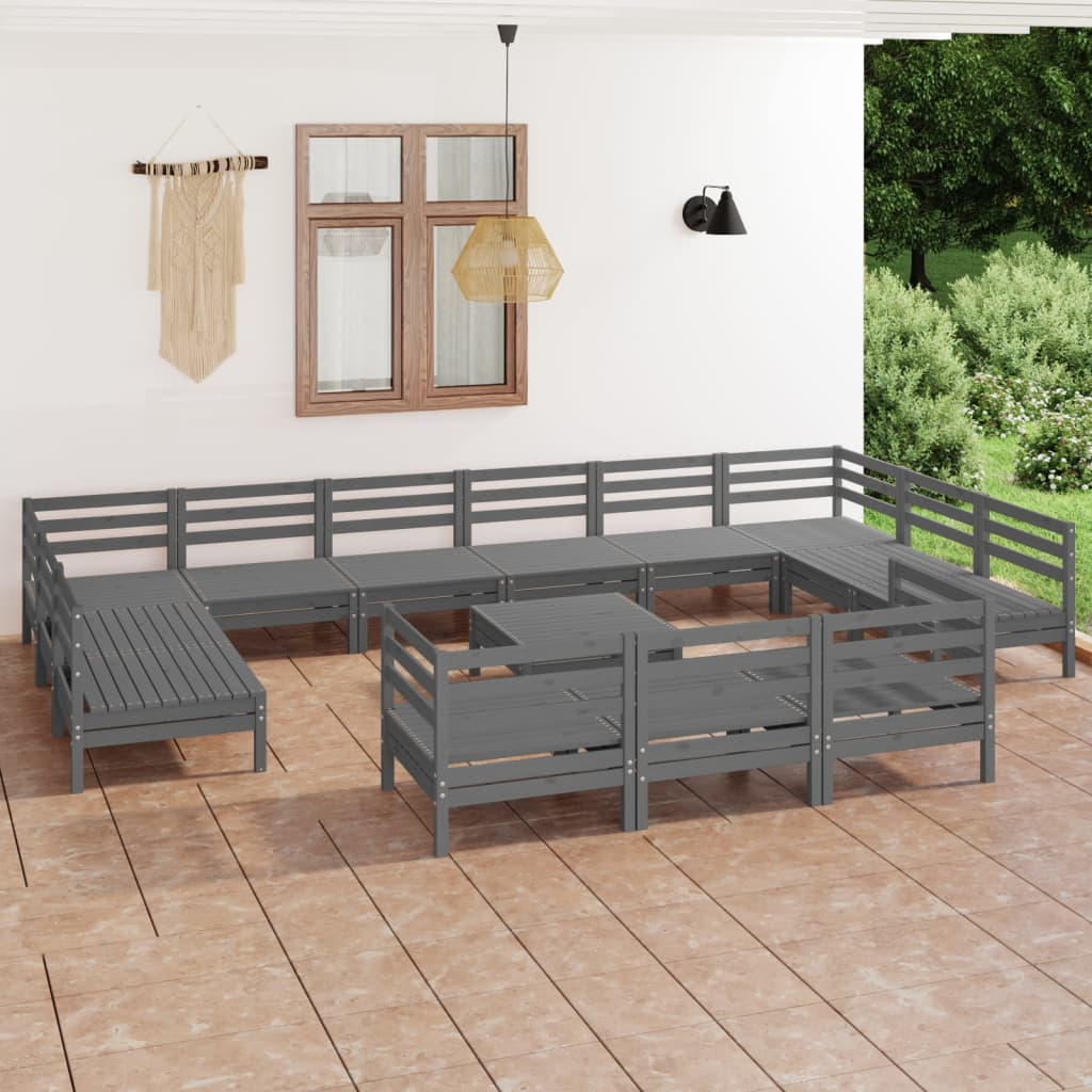 14-delige Loungeset massief grenenhout grijs Tuinsets | Creëer jouw Trendy Thuis | Gratis bezorgd & Retour | Trendy.nl