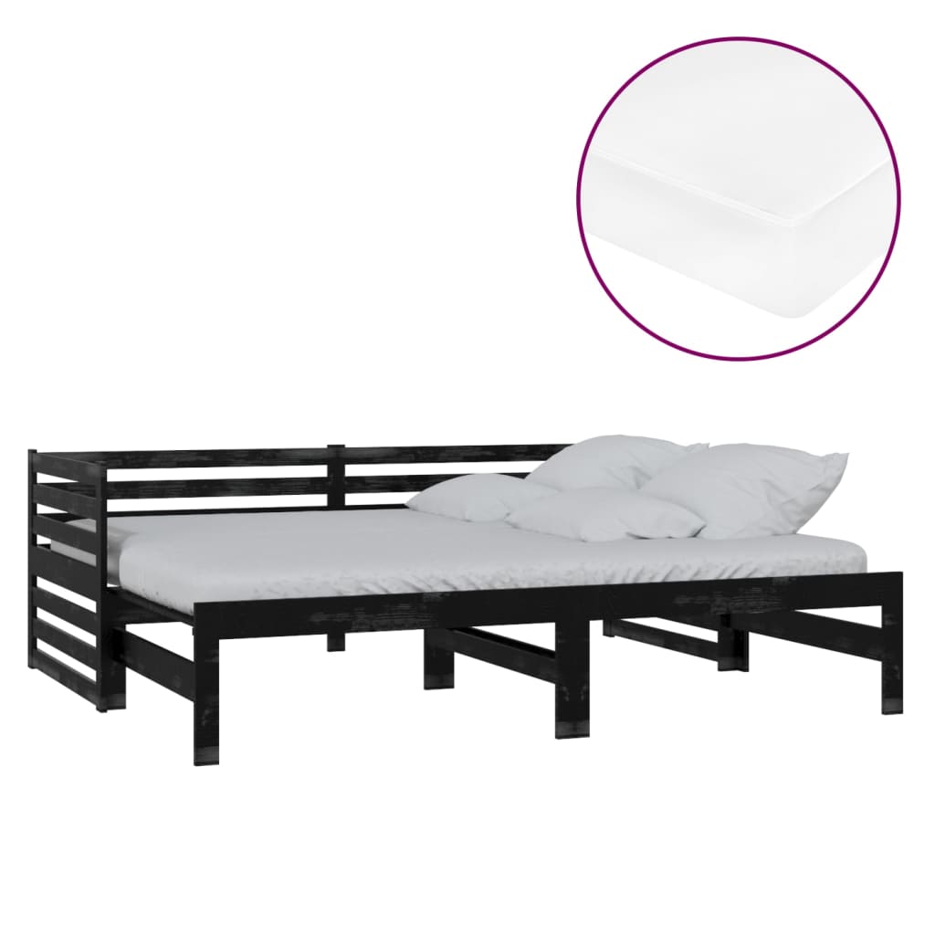 Slaapbank uitschuifbaar massief grenenhout zwart 2x(90x200) cm Bedden & bedframes | Creëer jouw Trendy Thuis | Gratis bezorgd & Retour | Trendy.nl