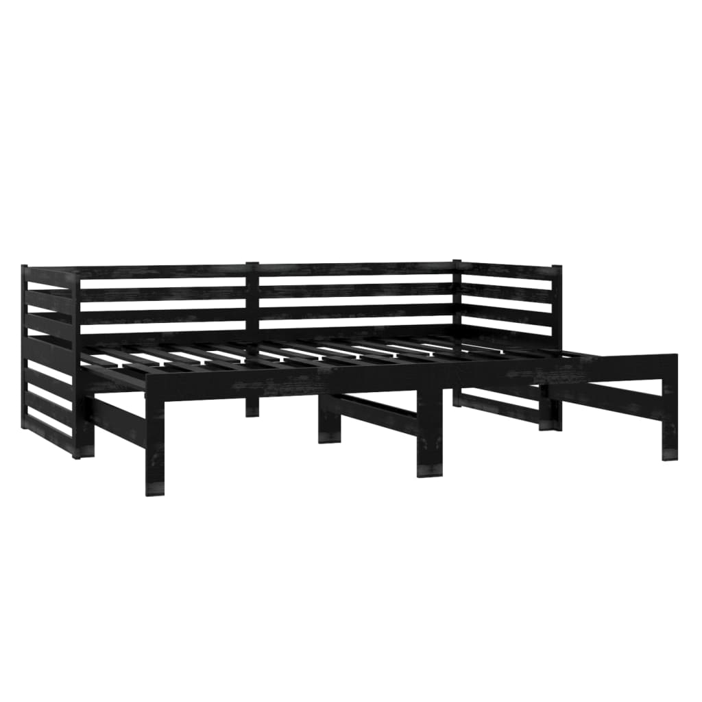 Slaapbank uitschuifbaar massief grenenhout zwart 2x(90x200) cm Bedden & bedframes | Creëer jouw Trendy Thuis | Gratis bezorgd & Retour | Trendy.nl