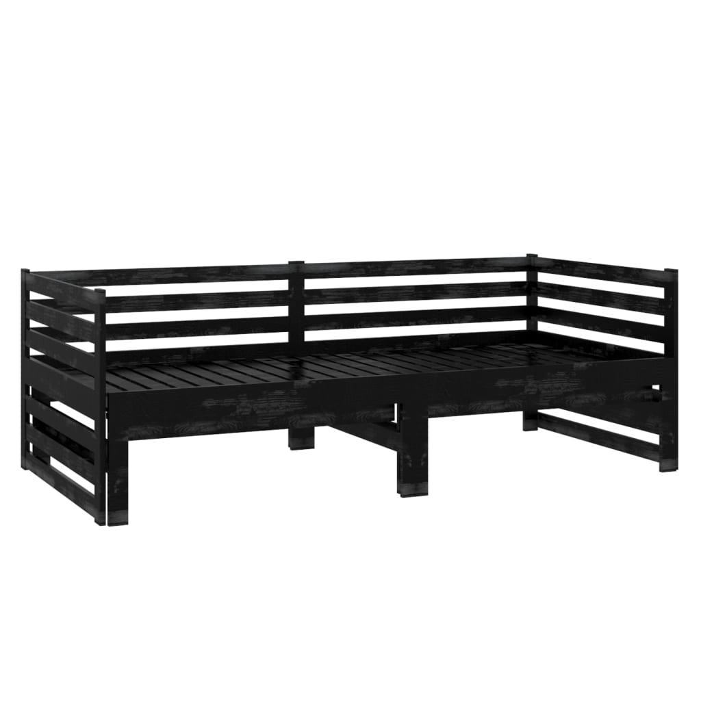 Slaapbank uitschuifbaar massief grenenhout zwart 2x(90x200) cm Bedden & bedframes | Creëer jouw Trendy Thuis | Gratis bezorgd & Retour | Trendy.nl