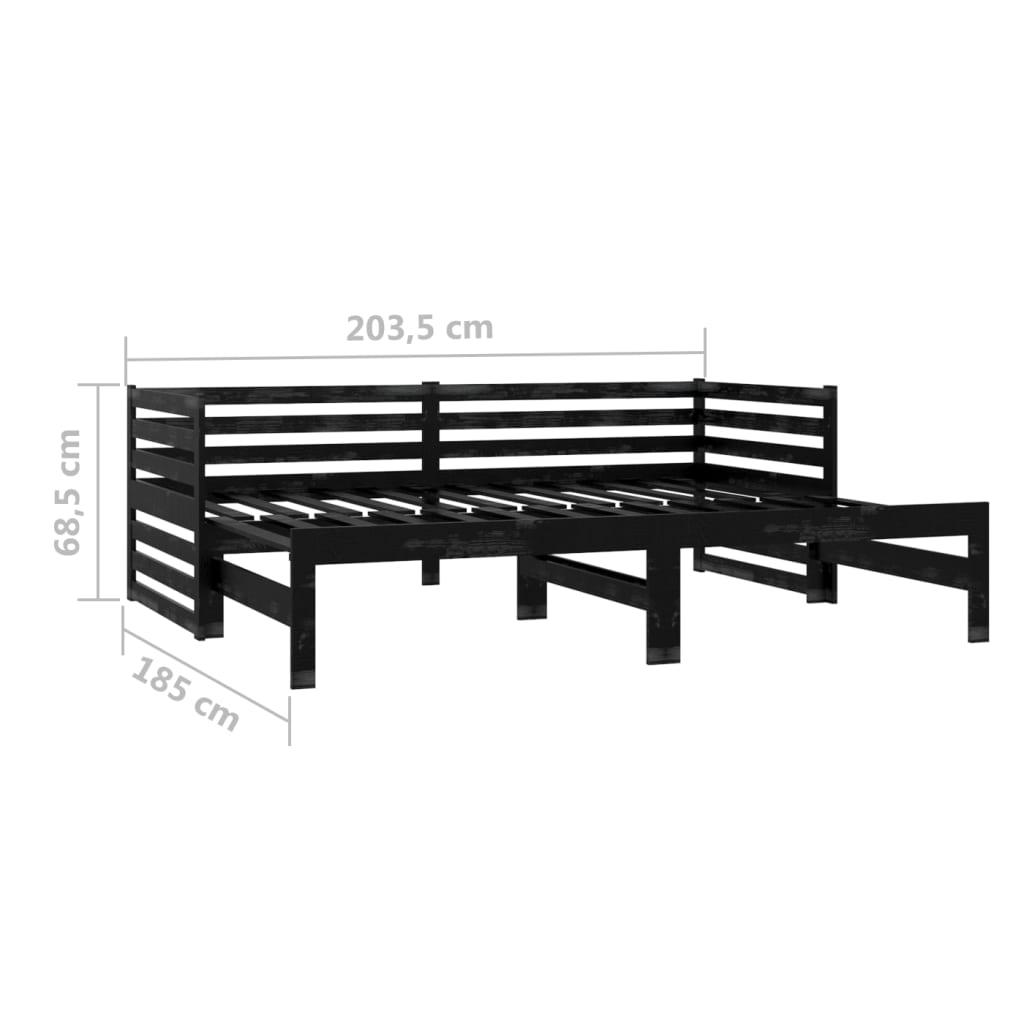 Slaapbank uitschuifbaar massief grenenhout zwart 2x(90x200) cm Bedden & bedframes | Creëer jouw Trendy Thuis | Gratis bezorgd & Retour | Trendy.nl