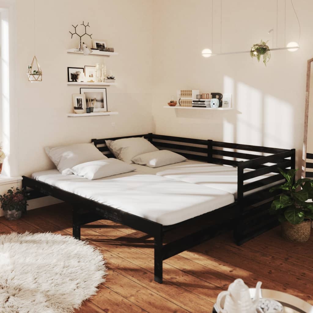 Slaapbank uitschuifbaar massief grenenhout zwart 2x(90x200) cm Bedden & bedframes | Creëer jouw Trendy Thuis | Gratis bezorgd & Retour | Trendy.nl