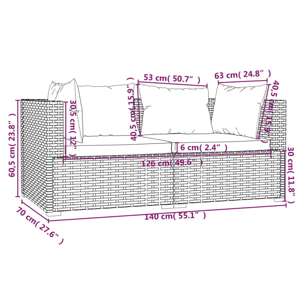 Tweezitsbank met kussens poly rattan grijs Tuinsets | Creëer jouw Trendy Thuis | Gratis bezorgd & Retour | Trendy.nl