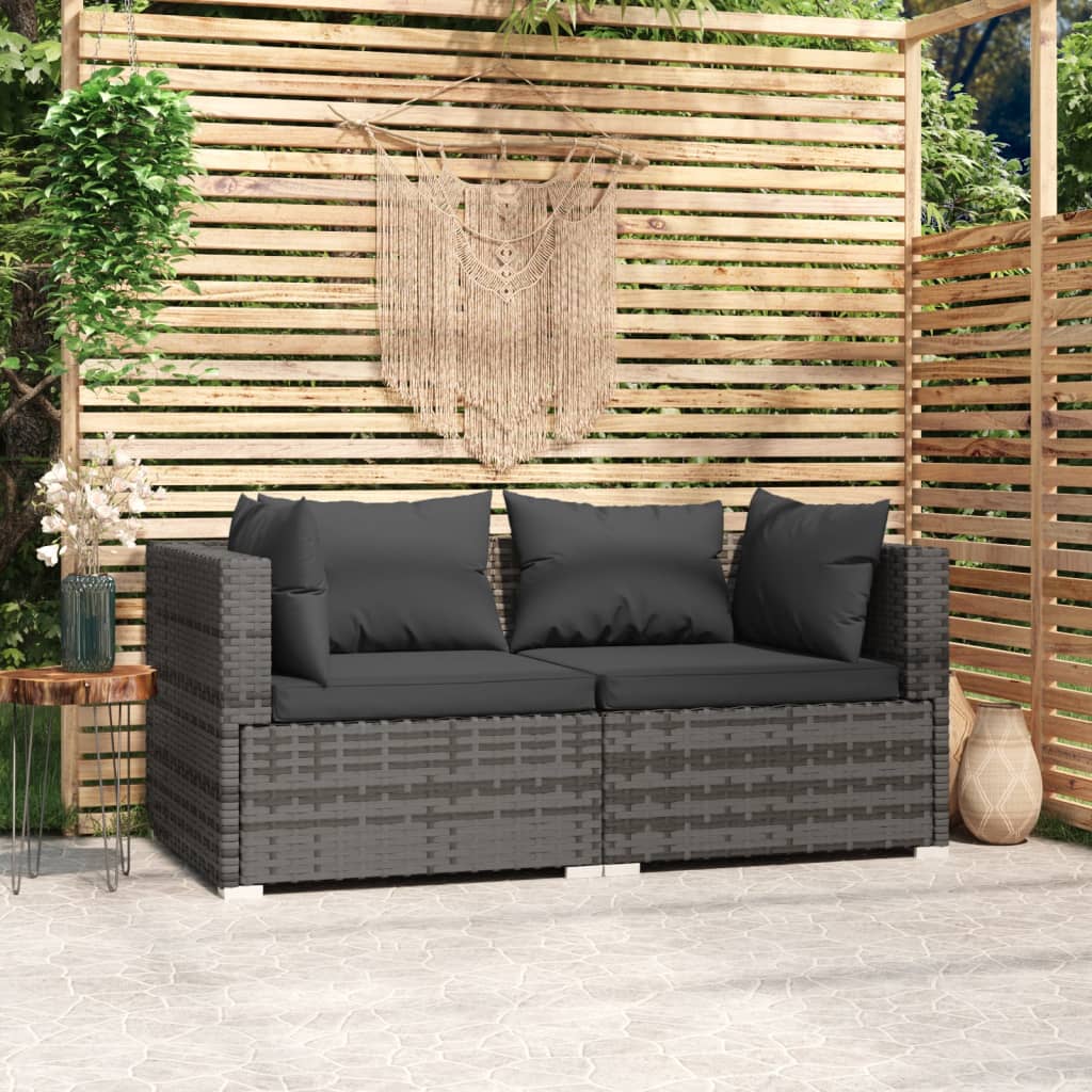 Tweezitsbank met kussens poly rattan grijs Tuinsets | Creëer jouw Trendy Thuis | Gratis bezorgd & Retour | Trendy.nl