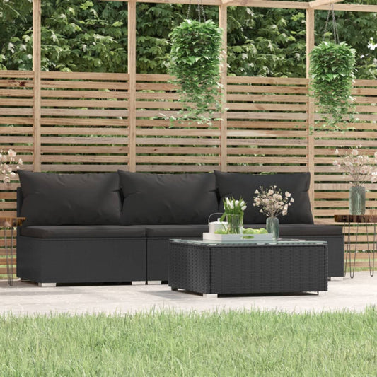 4-delige Loungeset met kussens poly rattan zwart Tuinsets | Creëer jouw Trendy Thuis | Gratis bezorgd & Retour | Trendy.nl