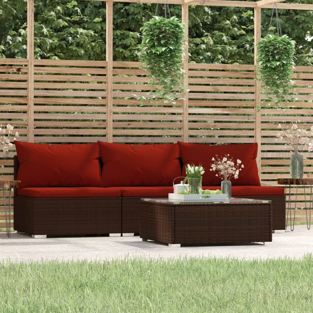 4-delige Loungeset met kussens poly rattan bruin Tuinsets | Creëer jouw Trendy Thuis | Gratis bezorgd & Retour | Trendy.nl