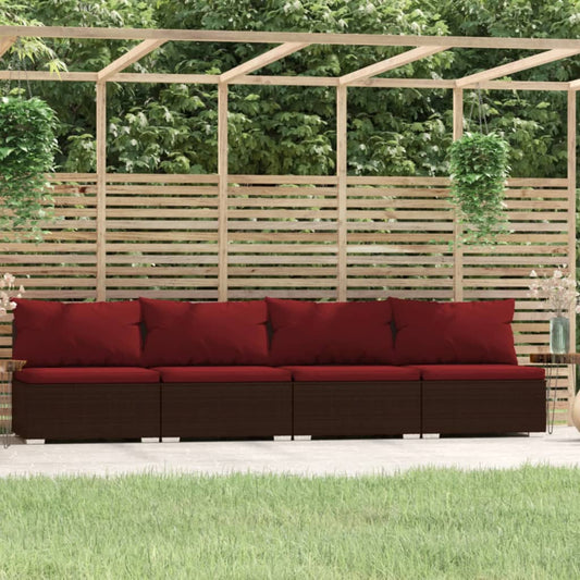 Bank 4-zits met kussens poly rattan bruin Tuinsets | Creëer jouw Trendy Thuis | Gratis bezorgd & Retour | Trendy.nl