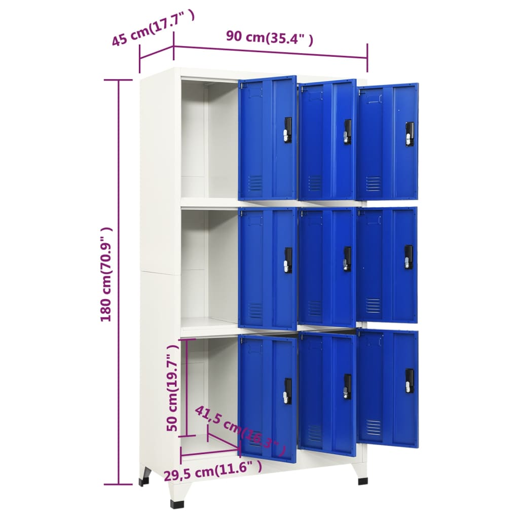 Lockerkast 90x45x180 cm staal grijs en blauw