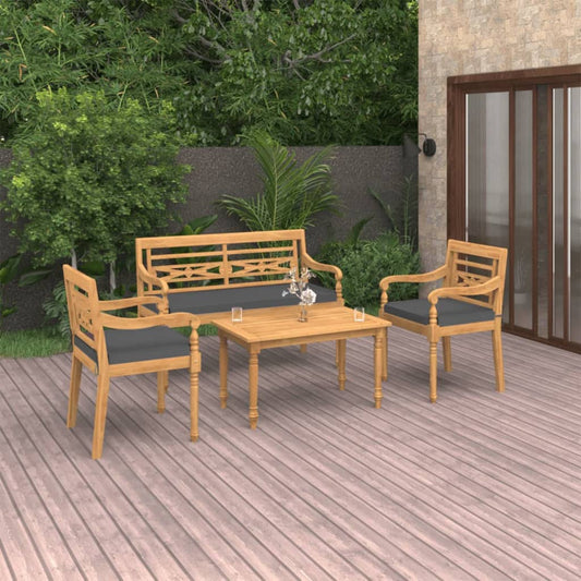 4-delige Loungeset met kussens massief teakhout Tuinsets | Creëer jouw Trendy Thuis | Gratis bezorgd & Retour | Trendy.nl