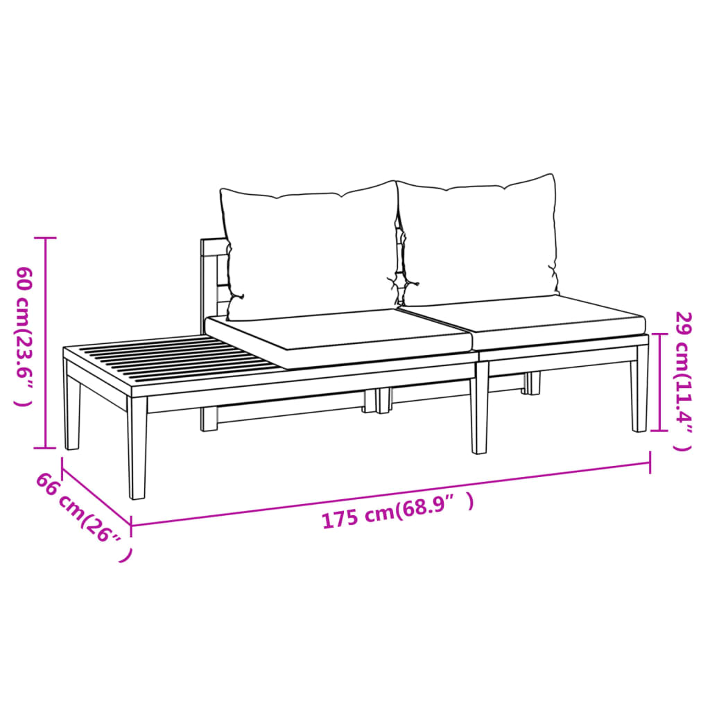 Tuinbanken 2 st met crèmewitte kussens acaciahout Tuinsets | Creëer jouw Trendy Thuis | Gratis bezorgd & Retour | Trendy.nl