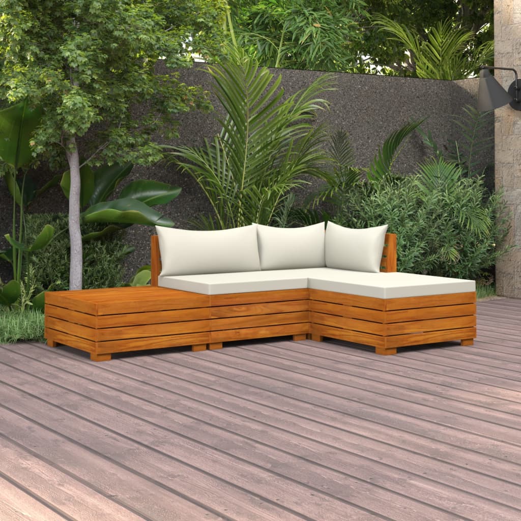 4-delige Loungeset met kussens massief acaciahout Tuinsets | Creëer jouw Trendy Thuis | Gratis bezorgd & Retour | Trendy.nl