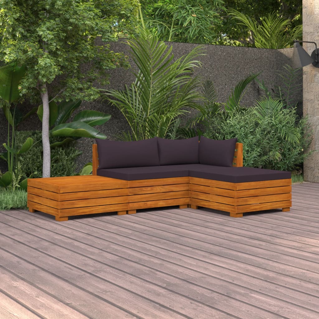 4-delige Loungeset met kussens massief acaciahout Tuinsets | Creëer jouw Trendy Thuis | Gratis bezorgd & Retour | Trendy.nl