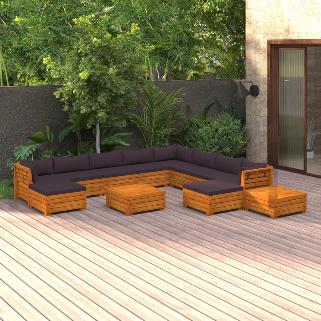 12-delige Loungeset met kussens massief acaciahout Tuinsets | Creëer jouw Trendy Thuis | Gratis bezorgd & Retour | Trendy.nl