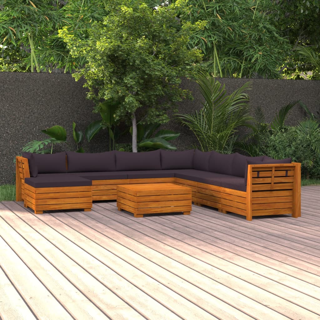 9-delige Loungeset met kussens massief acaciahout Tuinsets | Creëer jouw Trendy Thuis | Gratis bezorgd & Retour | Trendy.nl