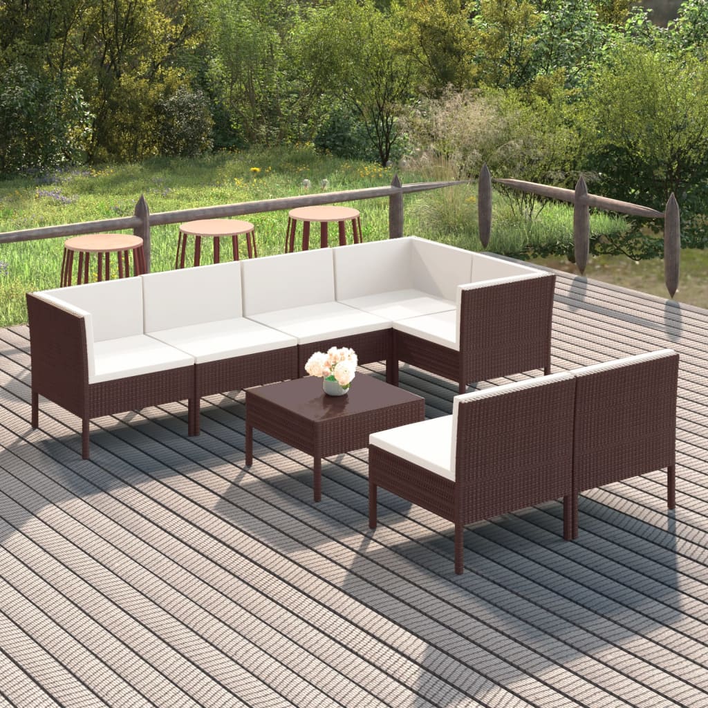 8-delige Loungeset met kussens poly rattan bruin Tuinsets | Creëer jouw Trendy Thuis | Gratis bezorgd & Retour | Trendy.nl