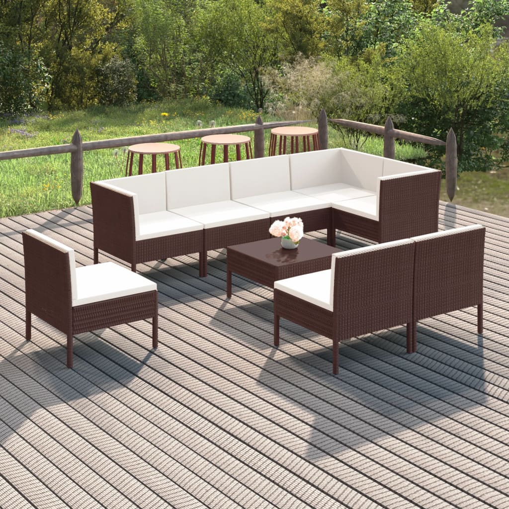 9-delige Loungeset met kussens poly rattan bruin Tuinsets | Creëer jouw Trendy Thuis | Gratis bezorgd & Retour | Trendy.nl