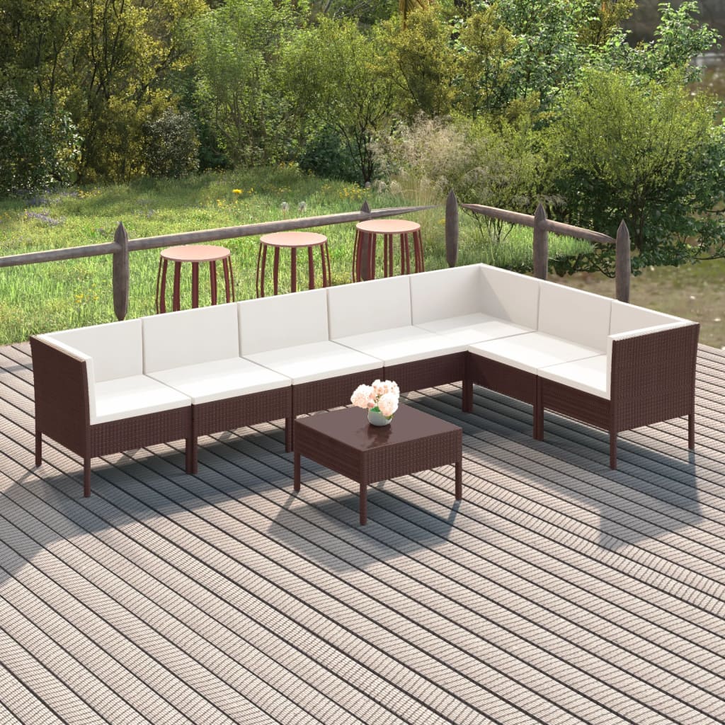 8-delige Loungeset met kussens poly rattan bruin Tuinsets | Creëer jouw Trendy Thuis | Gratis bezorgd & Retour | Trendy.nl