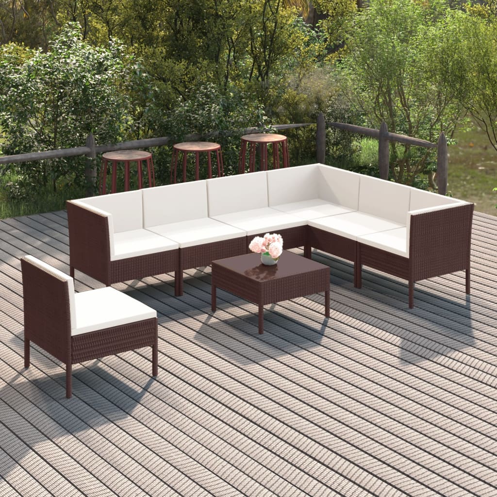 8-delige Loungeset met kussens poly rattan bruin Tuinsets | Creëer jouw Trendy Thuis | Gratis bezorgd & Retour | Trendy.nl