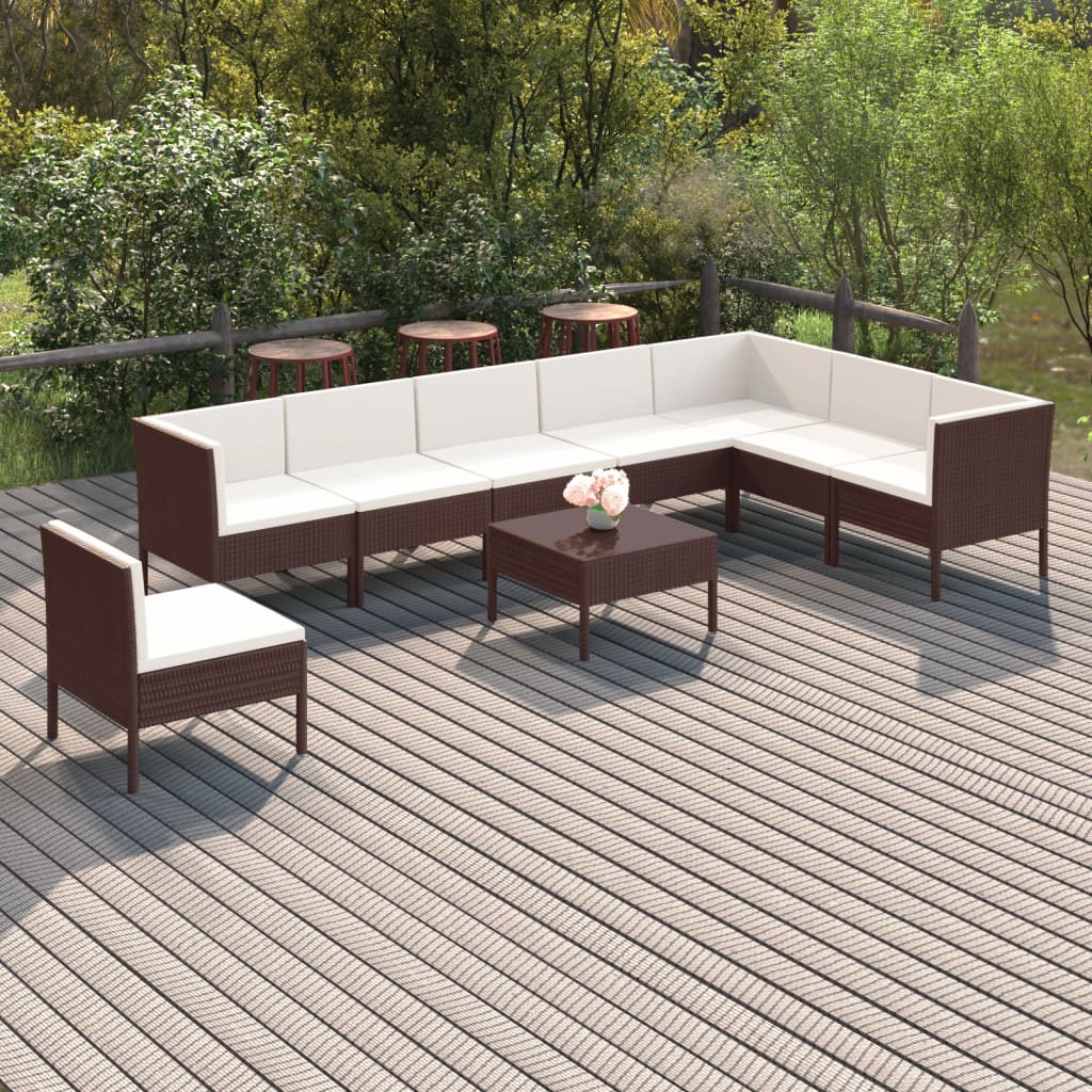 9-delige Loungeset met kussens poly rattan bruin Tuinsets | Creëer jouw Trendy Thuis | Gratis bezorgd & Retour | Trendy.nl