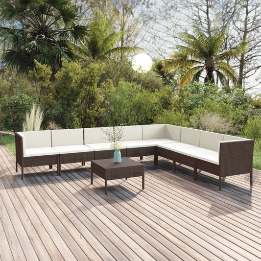 9-delige Loungeset met kussens poly rattan bruin Tuinsets | Creëer jouw Trendy Thuis | Gratis bezorgd & Retour | Trendy.nl