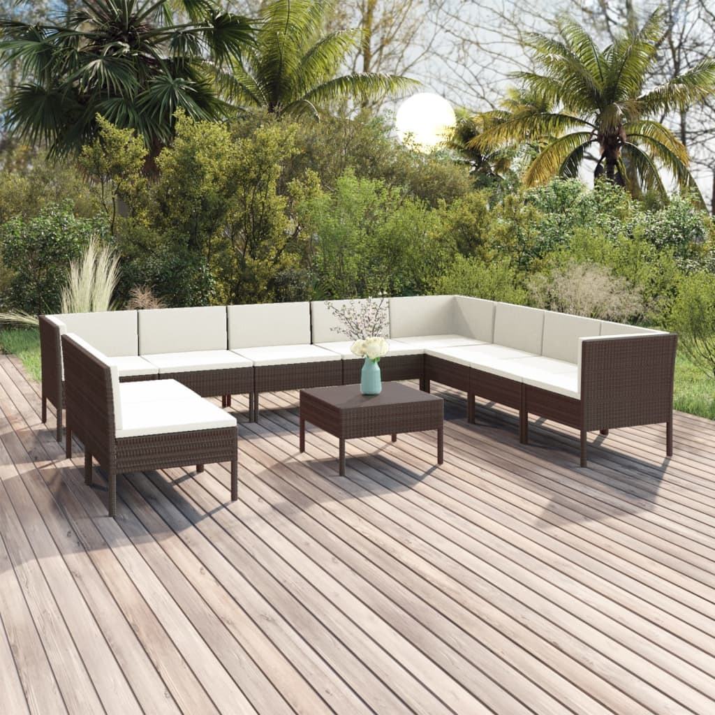 11-delige Loungeset met kussens poly rattan bruin Tuinsets | Creëer jouw Trendy Thuis | Gratis bezorgd & Retour | Trendy.nl