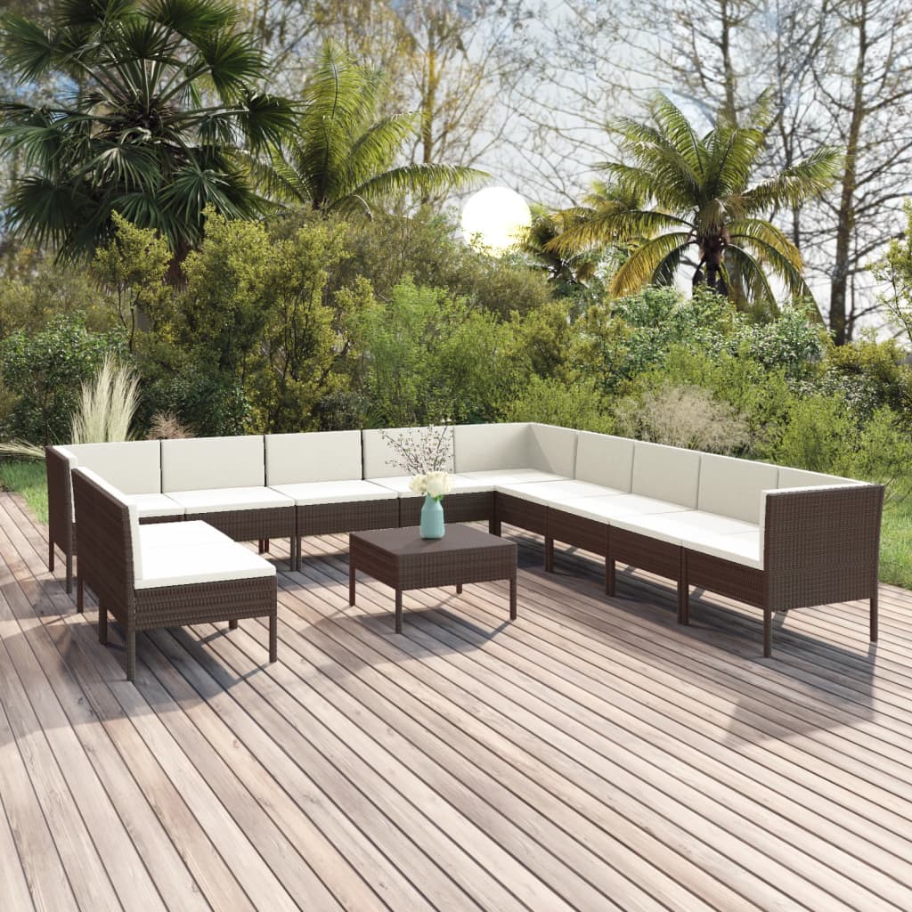 12-delige Loungeset met kussens poly rattan bruin Tuinsets | Creëer jouw Trendy Thuis | Gratis bezorgd & Retour | Trendy.nl