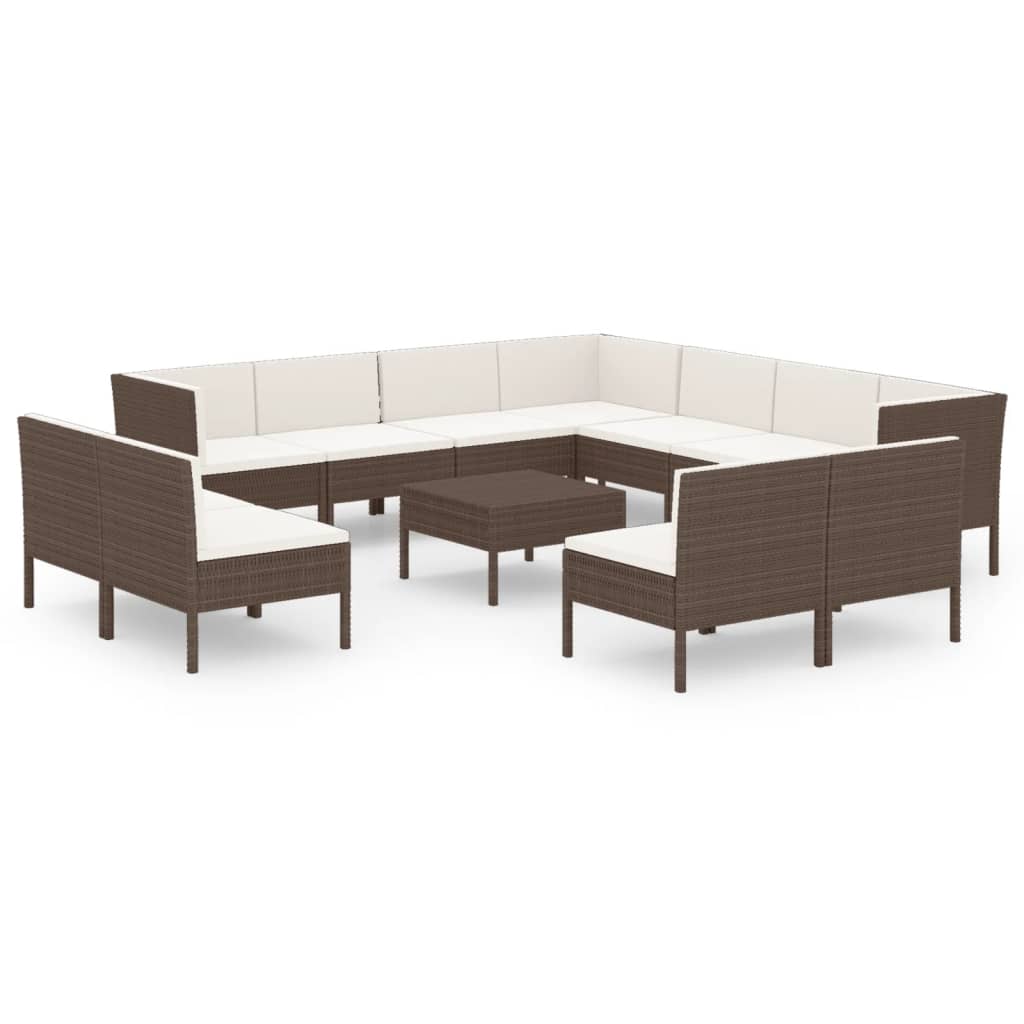 12-delige Loungeset met kussens poly rattan bruin Tuinsets | Creëer jouw Trendy Thuis | Gratis bezorgd & Retour | Trendy.nl