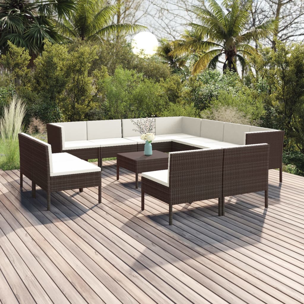 12-delige Loungeset met kussens poly rattan bruin Tuinsets | Creëer jouw Trendy Thuis | Gratis bezorgd & Retour | Trendy.nl