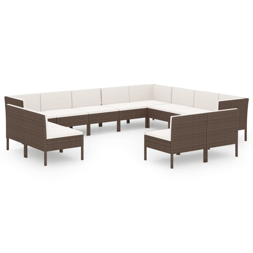 12-delige Loungeset met kussens poly rattan bruin Tuinsets | Creëer jouw Trendy Thuis | Gratis bezorgd & Retour | Trendy.nl