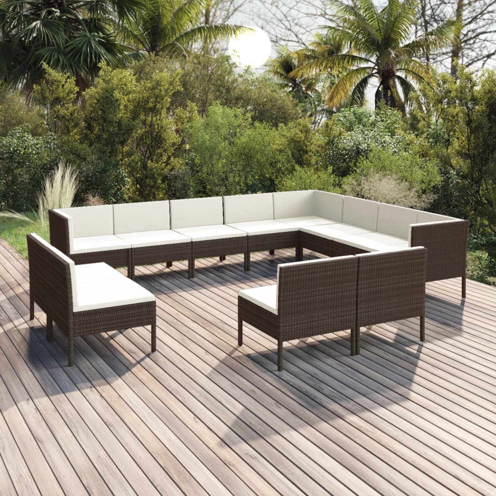 12-delige Loungeset met kussens poly rattan bruin Tuinsets | Creëer jouw Trendy Thuis | Gratis bezorgd & Retour | Trendy.nl