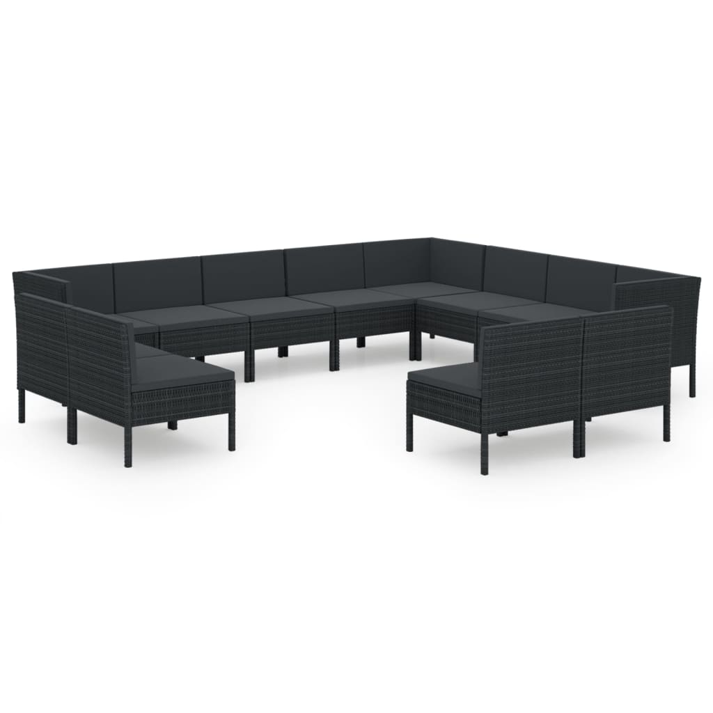 12-delige Loungeset met kussens poly rattan zwart Tuinsets | Creëer jouw Trendy Thuis | Gratis bezorgd & Retour | Trendy.nl