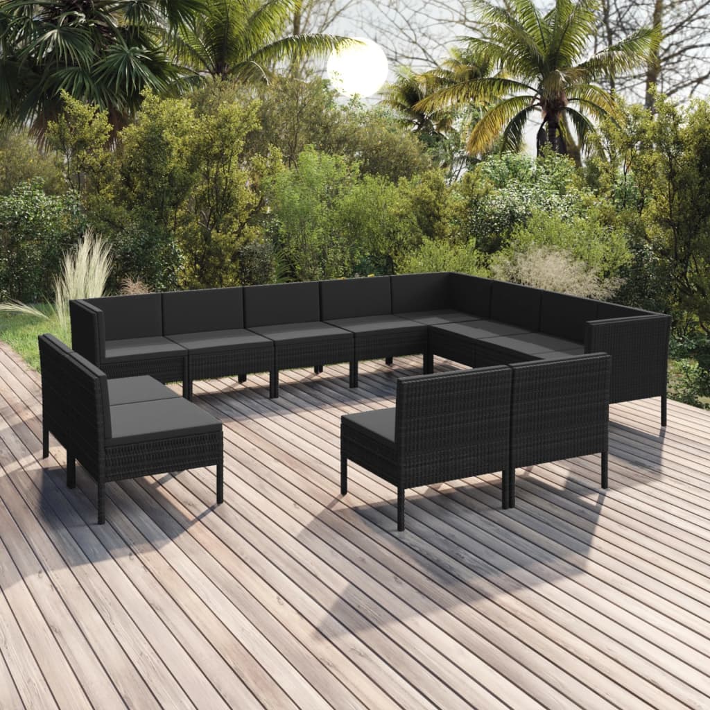 12-delige Loungeset met kussens poly rattan zwart Tuinsets | Creëer jouw Trendy Thuis | Gratis bezorgd & Retour | Trendy.nl