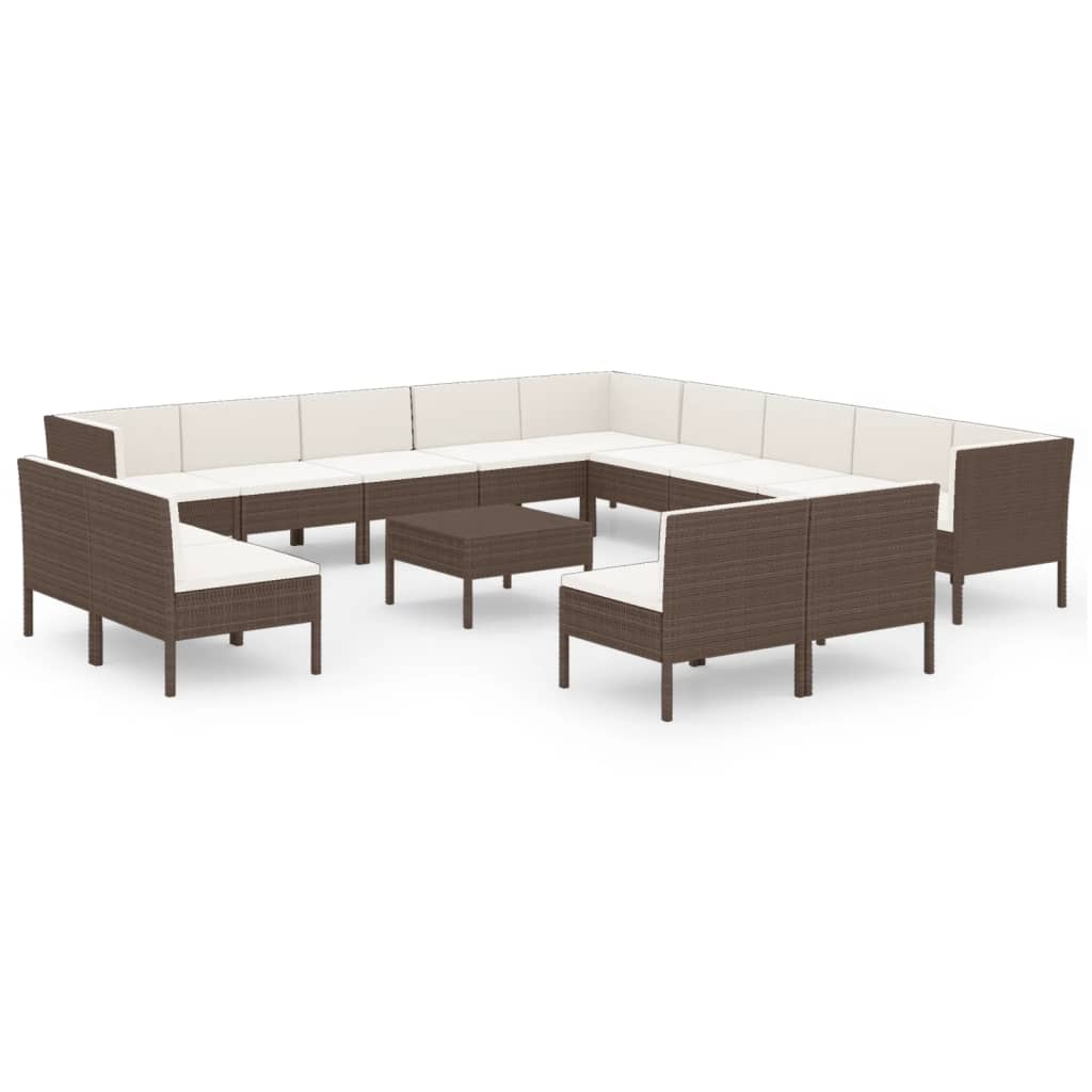 14-delige Loungeset met kussens poly rattan bruin Tuinsets | Creëer jouw Trendy Thuis | Gratis bezorgd & Retour | Trendy.nl