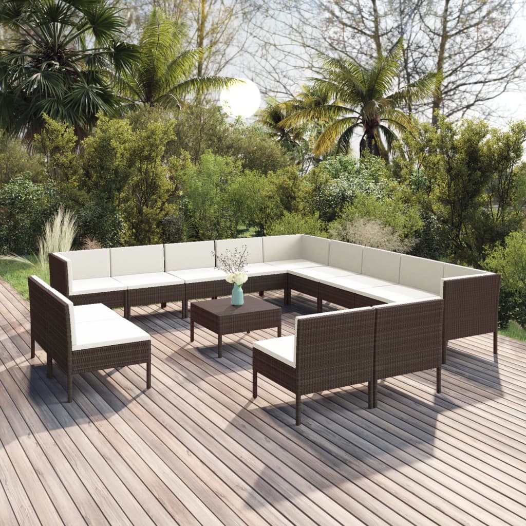 14-delige Loungeset met kussens poly rattan bruin Tuinsets | Creëer jouw Trendy Thuis | Gratis bezorgd & Retour | Trendy.nl