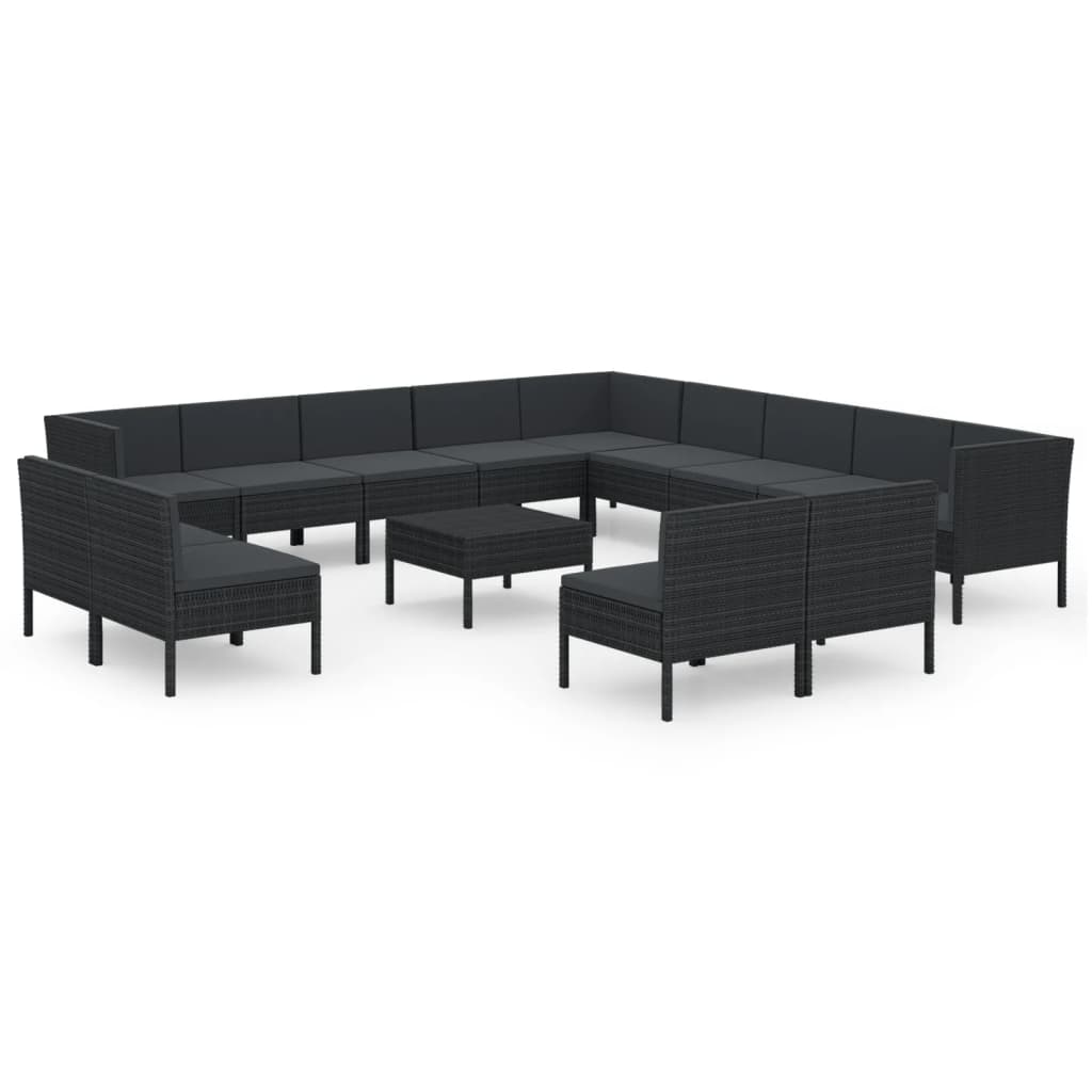 14-delige Loungeset met kussens poly rattan zwart Tuinsets | Creëer jouw Trendy Thuis | Gratis bezorgd & Retour | Trendy.nl