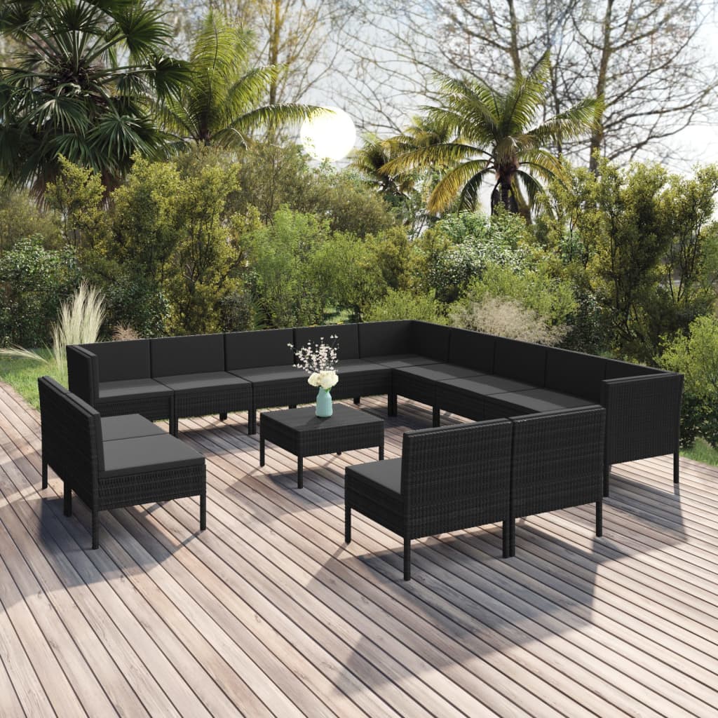 14-delige Loungeset met kussens poly rattan zwart Tuinsets | Creëer jouw Trendy Thuis | Gratis bezorgd & Retour | Trendy.nl