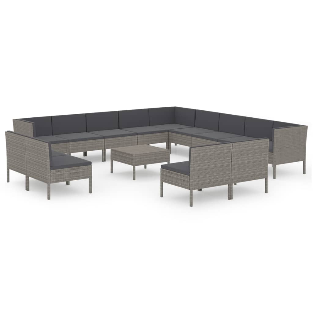 14-delige Loungeset met kussens poly rattan grijs Tuinsets | Creëer jouw Trendy Thuis | Gratis bezorgd & Retour | Trendy.nl