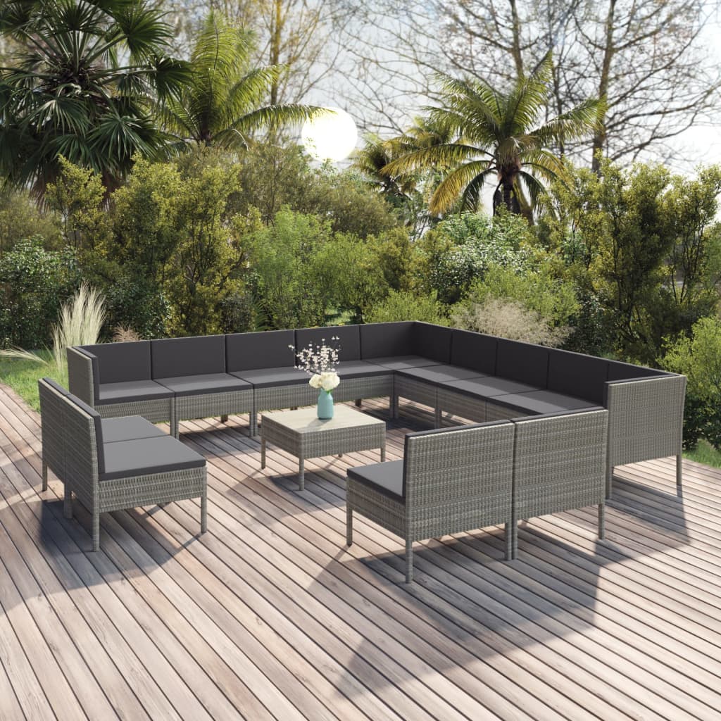 14-delige Loungeset met kussens poly rattan grijs Tuinsets | Creëer jouw Trendy Thuis | Gratis bezorgd & Retour | Trendy.nl