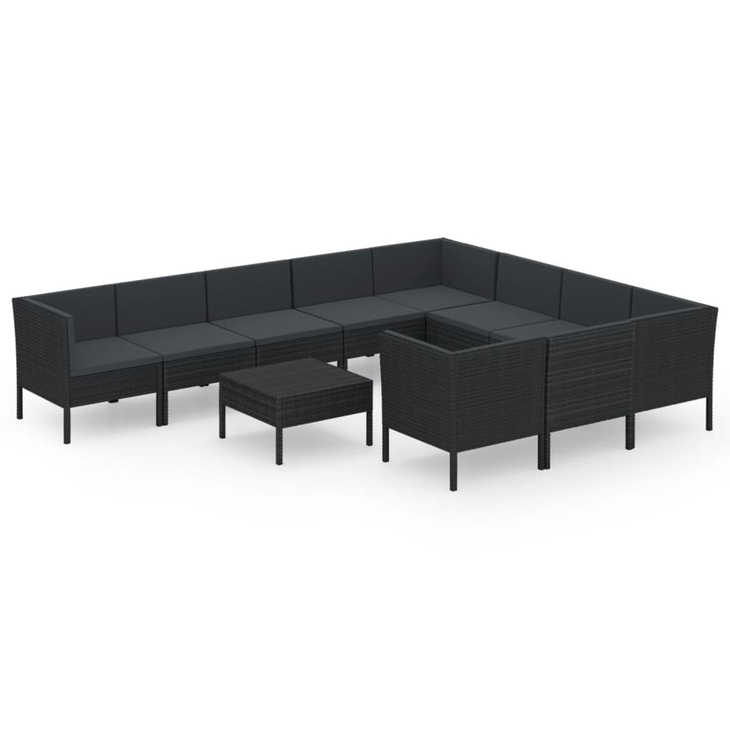 11-delige Loungeset met kussens poly rattan zwart Tuinsets | Creëer jouw Trendy Thuis | Gratis bezorgd & Retour | Trendy.nl