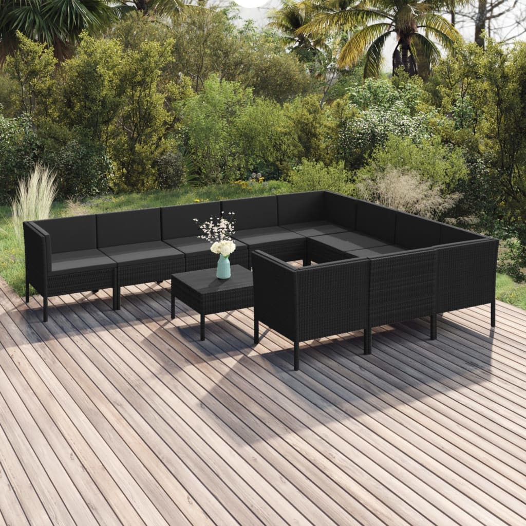 11-delige Loungeset met kussens poly rattan zwart Tuinsets | Creëer jouw Trendy Thuis | Gratis bezorgd & Retour | Trendy.nl