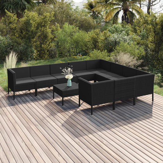 11-delige Loungeset met kussens poly rattan zwart Tuinsets | Creëer jouw Trendy Thuis | Gratis bezorgd & Retour | Trendy.nl