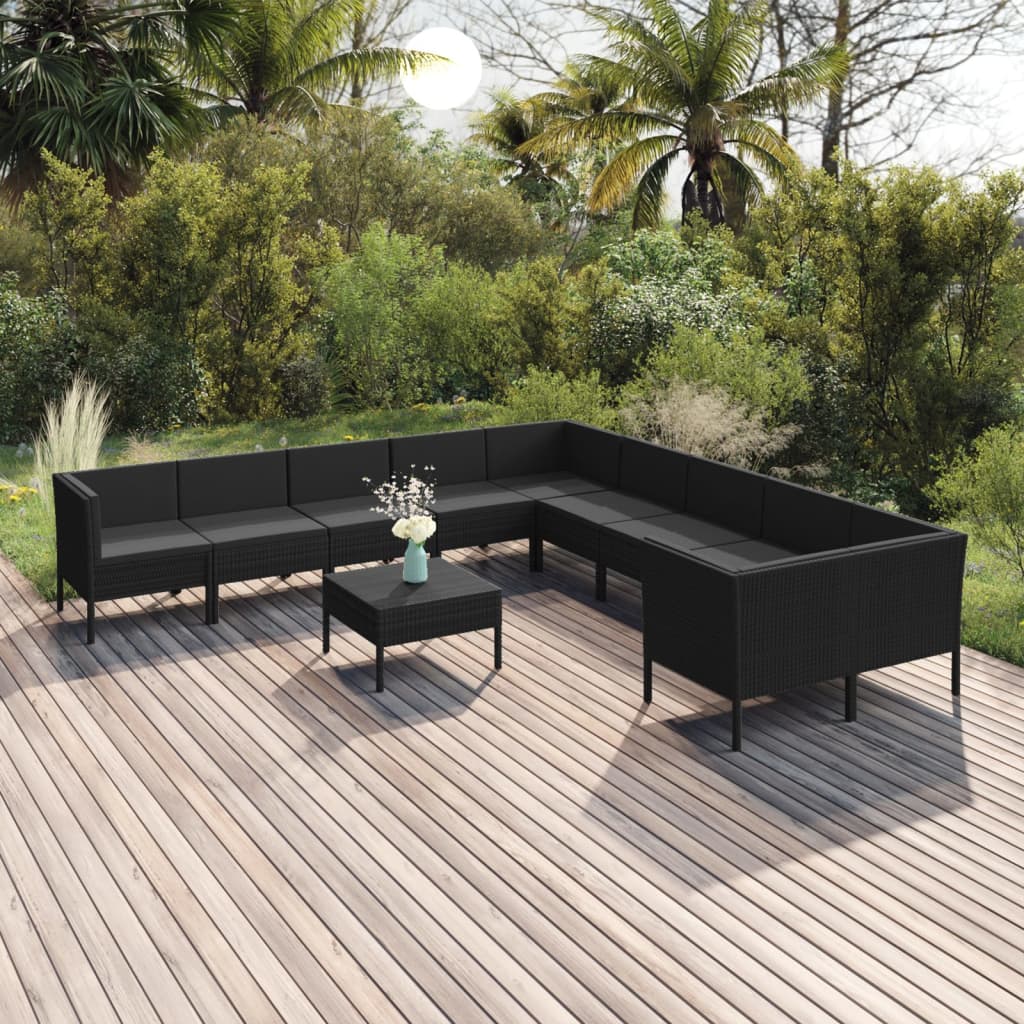 11-delige Loungeset met kussens poly rattan zwart Tuinsets | Creëer jouw Trendy Thuis | Gratis bezorgd & Retour | Trendy.nl