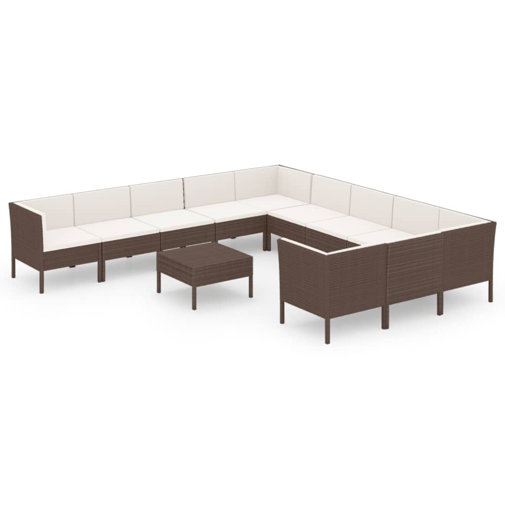 12-delige Loungeset met kussens poly rattan bruin Tuinsets | Creëer jouw Trendy Thuis | Gratis bezorgd & Retour | Trendy.nl