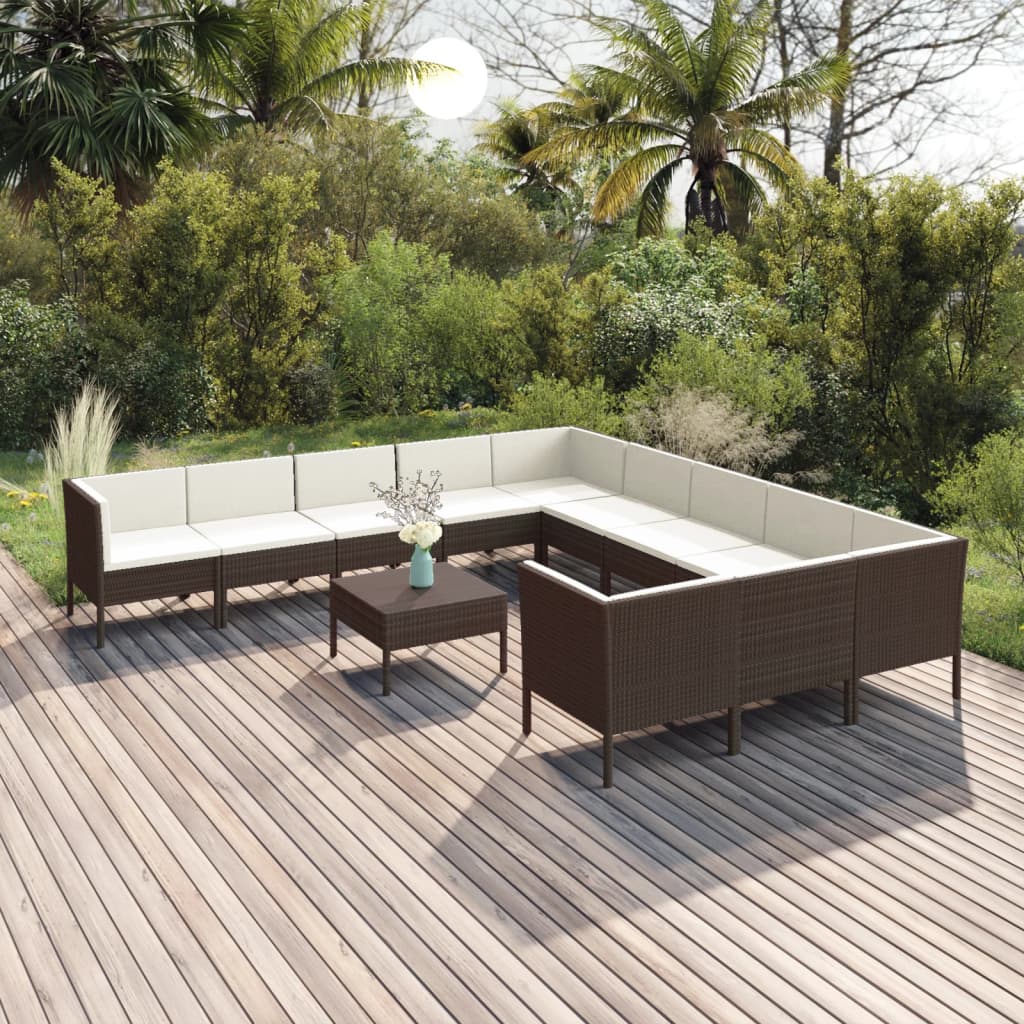 12-delige Loungeset met kussens poly rattan bruin Tuinsets | Creëer jouw Trendy Thuis | Gratis bezorgd & Retour | Trendy.nl