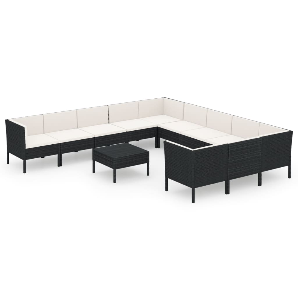 12-delige Loungeset met kussens poly rattan zwart Tuinsets | Creëer jouw Trendy Thuis | Gratis bezorgd & Retour | Trendy.nl