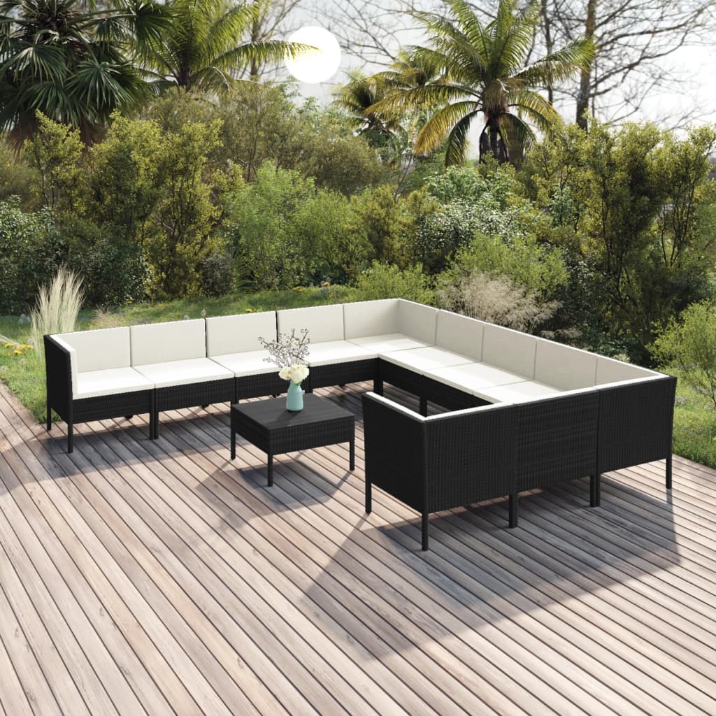 12-delige Loungeset met kussens poly rattan zwart Tuinsets | Creëer jouw Trendy Thuis | Gratis bezorgd & Retour | Trendy.nl