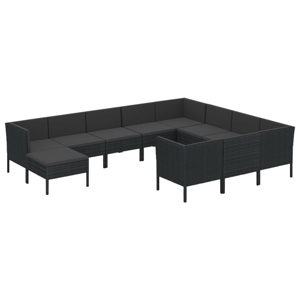 11-delige Loungeset met kussens poly rattan zwart Tuinsets | Creëer jouw Trendy Thuis | Gratis bezorgd & Retour | Trendy.nl